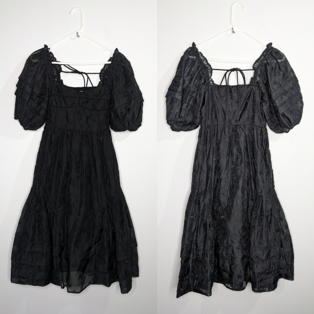 Hofmann Copenhagen Isabella black floral ruffle puff sleeve dress XS/S 34